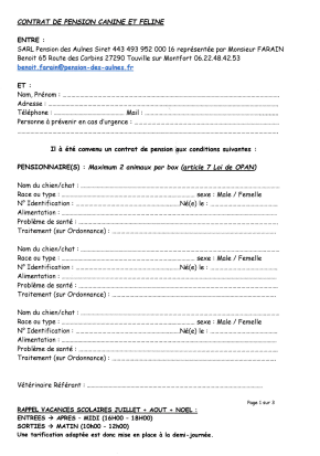 Contrat de pension canine et féline